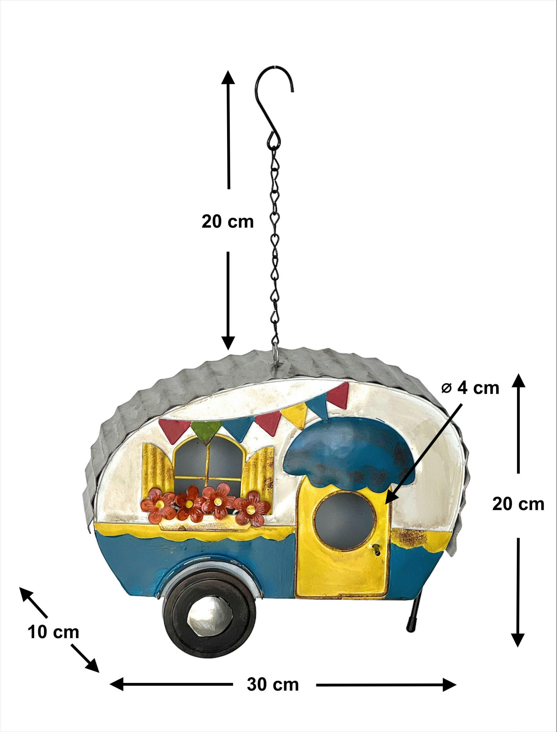 VOGELHAUS zum Aufhängen Metall Wohnwagen 96254 - Weiß, Metall (30/22/10cm) - DanDiBo