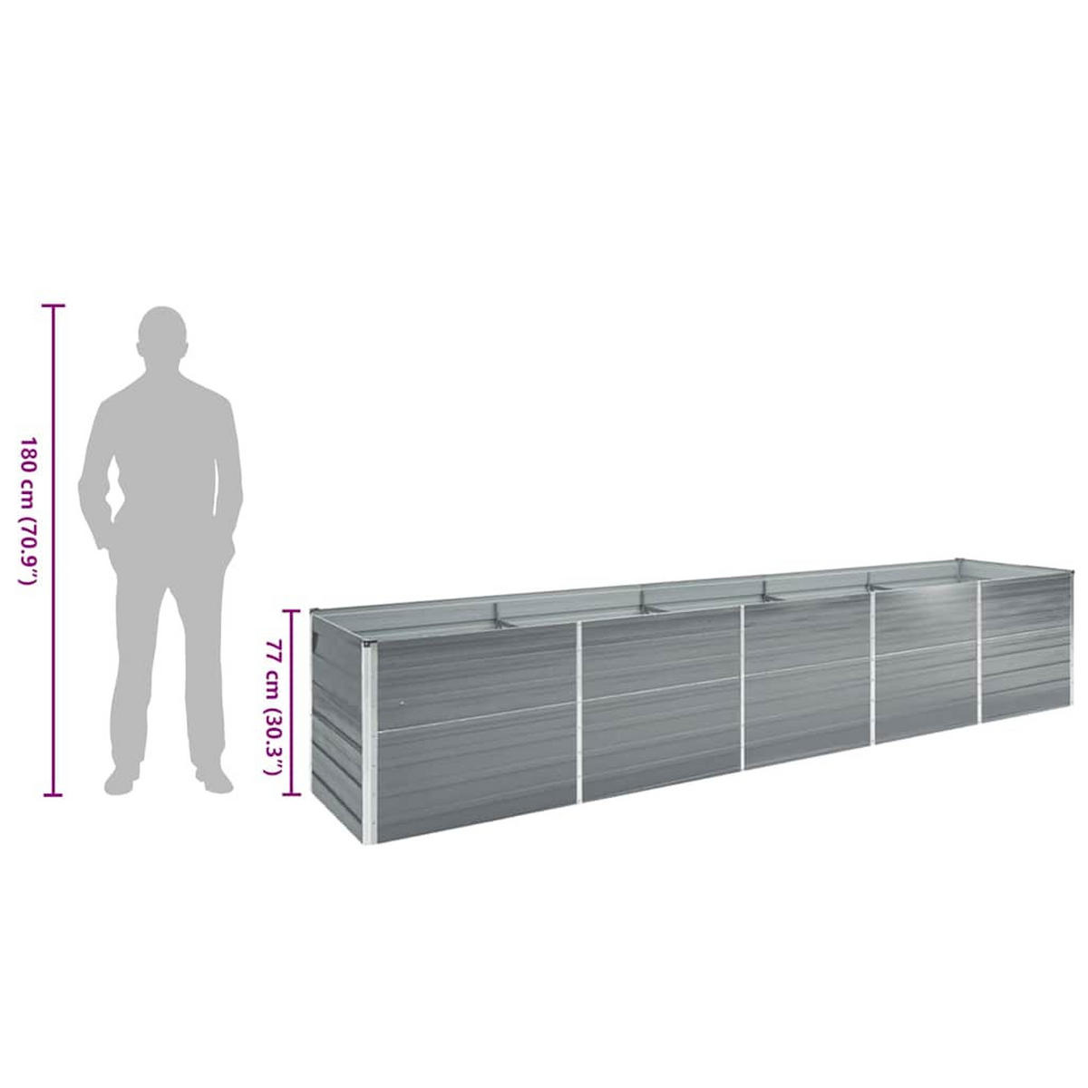 GARTEN-HOCHBEET Verzinkter Stahl 400/80/77 Cm Grau - Grau, Metall (400/77/80cm) - vidaXL