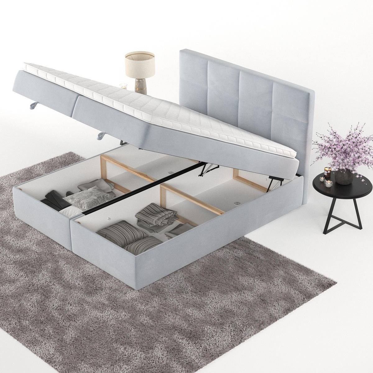 BOXBETT Velto 180/200 cm Hellgrau im Paros Stoff - Hellgrau/Schwarz, Holz/Holzwerkstoff (180/200cm) - AltaBeds