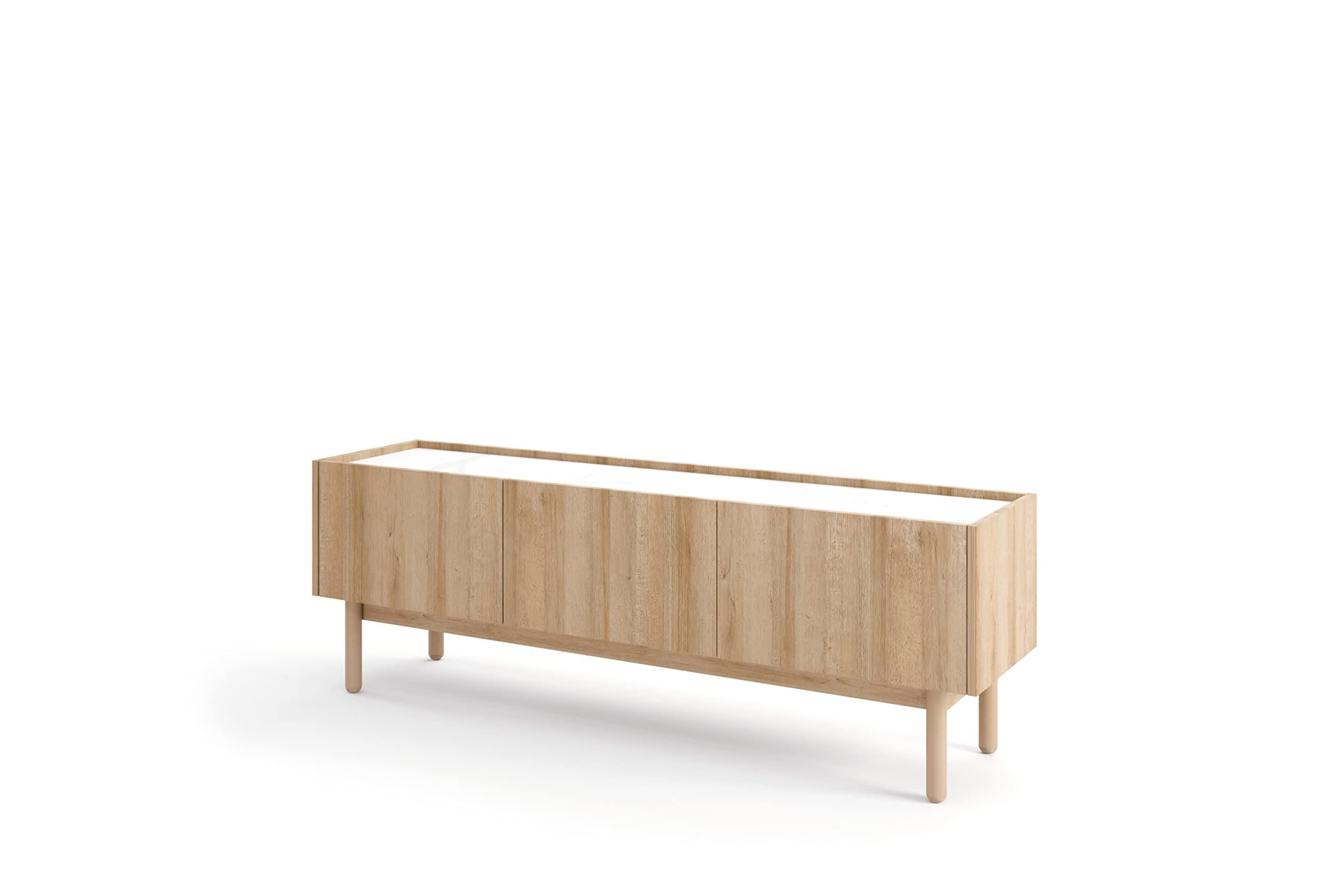 TV-SCHRANK Elora 144x48x37 cm - Lowboard mit Stauraum - Tv Ständer aus Laminierter Spanplatte - Helle Eiche mit Bianco-Marmor Farbe - Eichefarben, Holzwerkstoff (137/42.5/33cm) - Chilly