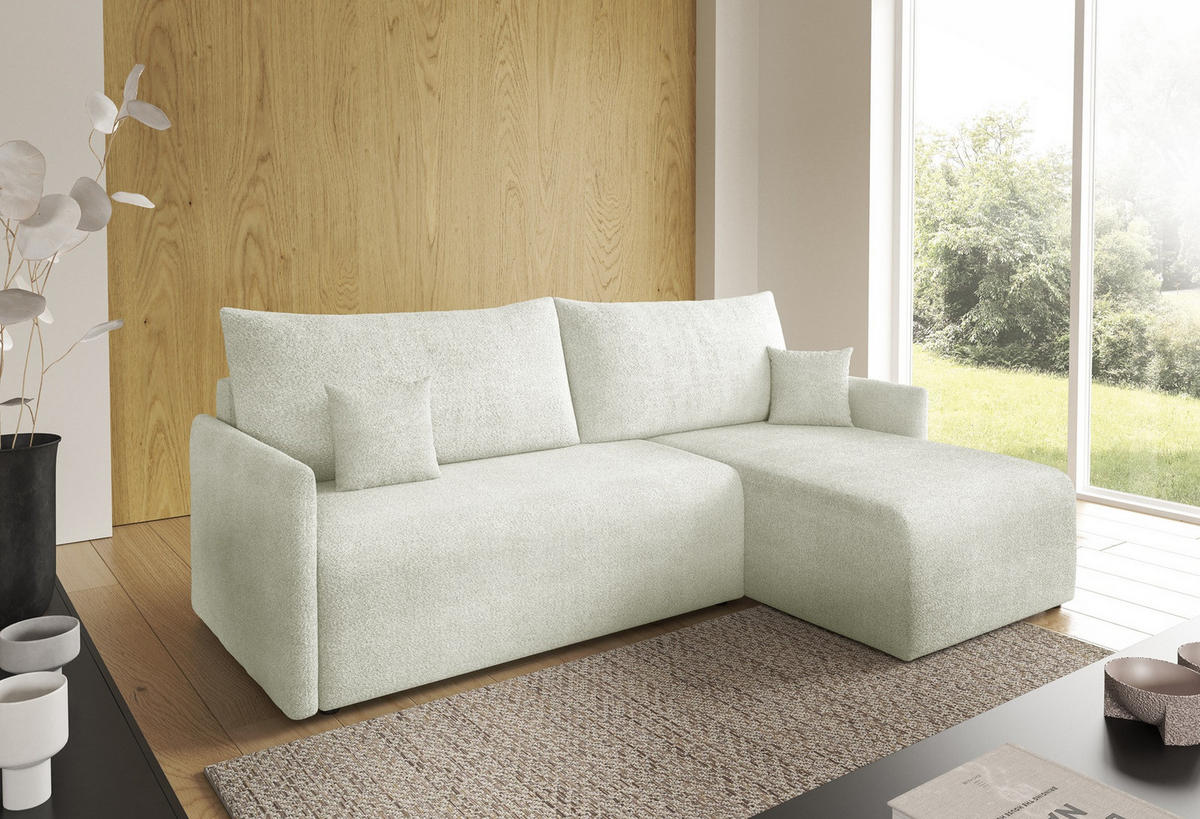 ECKSOFA Ecru VALIA Mit Schlaffunktion Und Bettkasten - Weiß, Textil (212/145cm) - Sepro Meble
