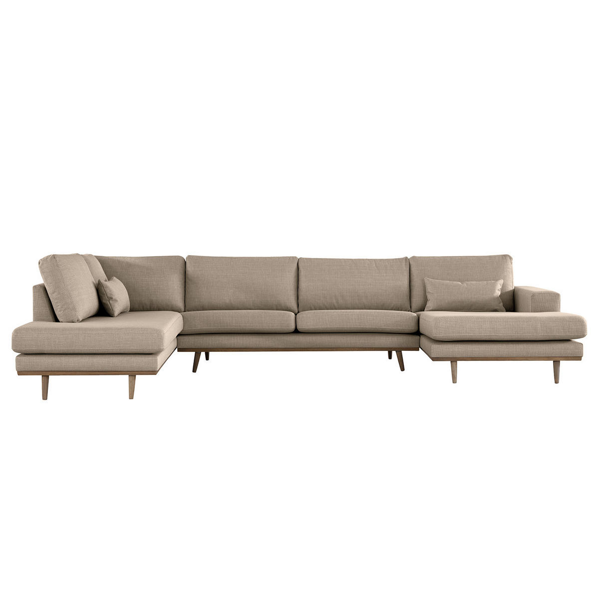 WOHNLANDSCHAFT mit Longchair - Taupe/Eichefarben, Eichenholz/Textil (371/81/219cm) - home24