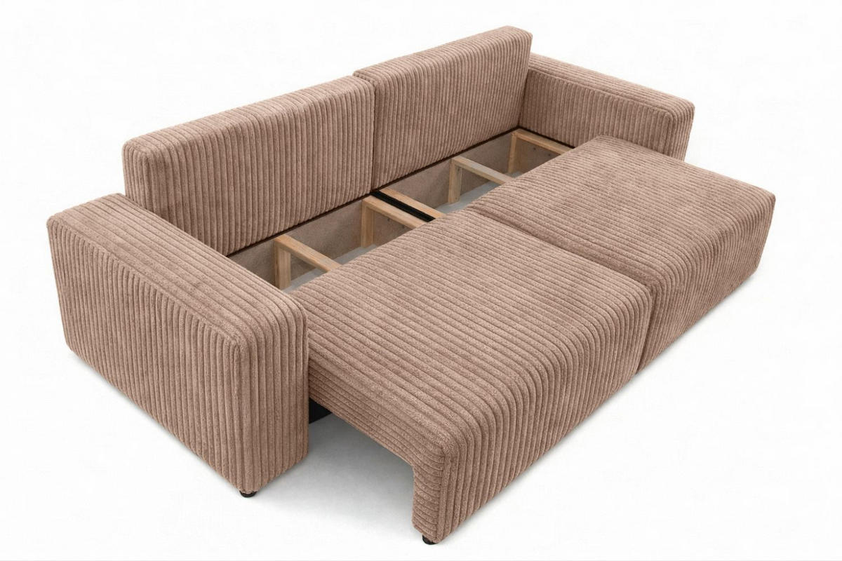 SOFA Mit Schlaffunktion Und Bettkasten, Cordstoff Tilia, Braun, BEST SCORNER - Braun, Holz (245/83/90cm) - Kaiser Möbel