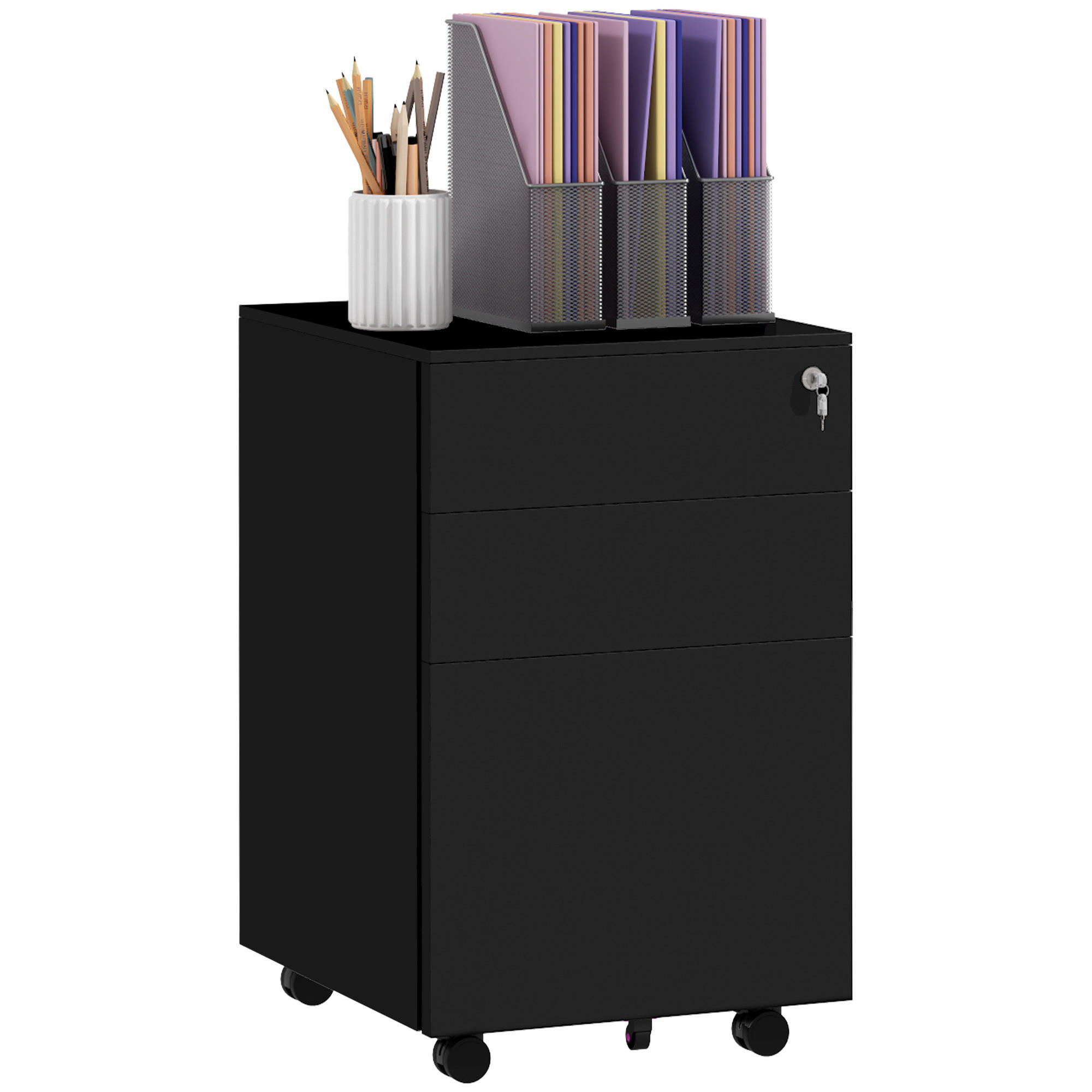 AKTENSCHRANK mit Schloss, für A4 Legal, Briefformat, Stahl - Schwarz, Metall (43.5/60/37cm) - Vinsetto