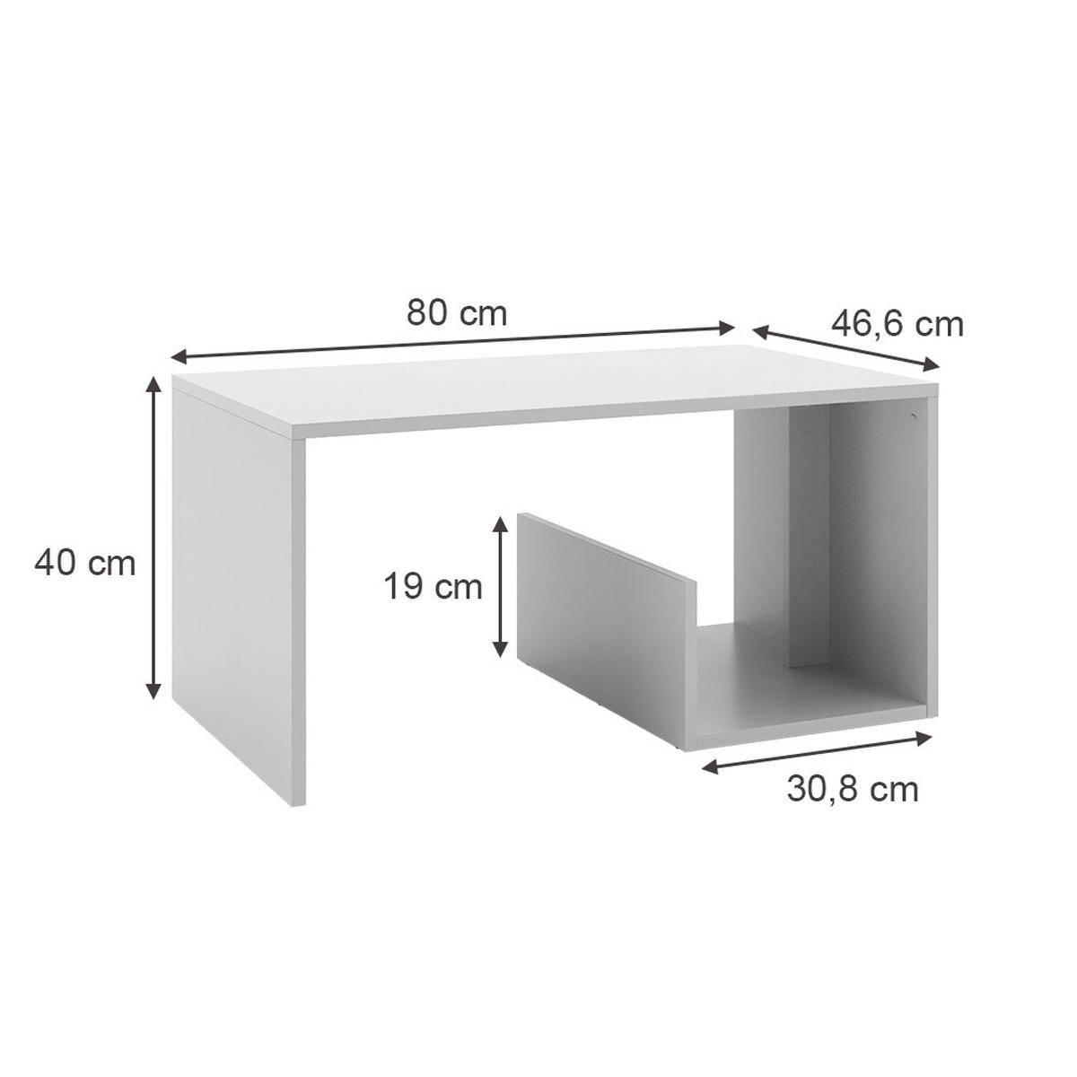 COUCHTISCH Lonar Weiß 80 x 46.6 cm - Weiß, Holzwerkstoff (46.6/80/40cm) - Vicco