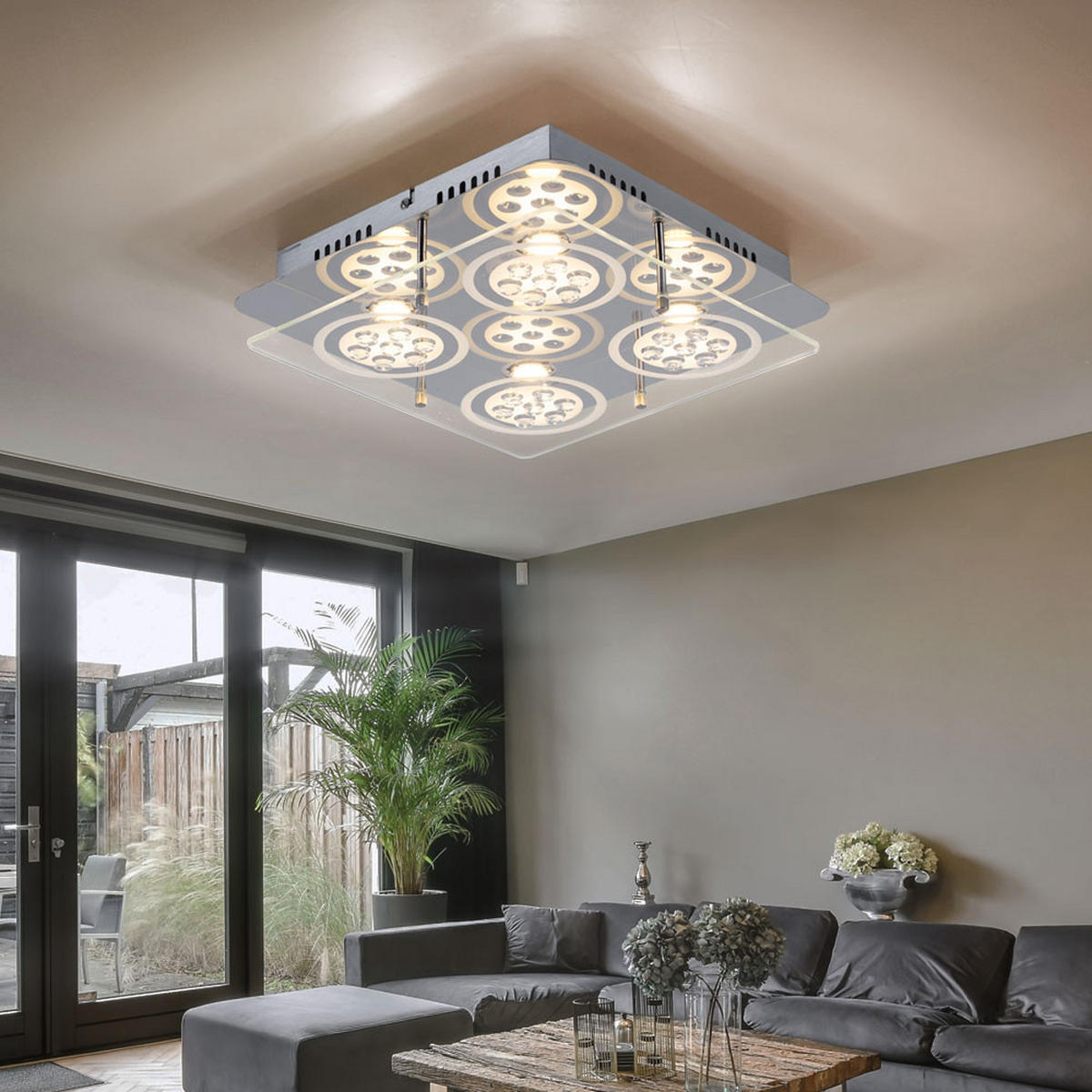 LED DECKENLEUCHTE GIANNA Silber Kristalloptik - Silberfarben, Glas (33/33/8cm) - Esto