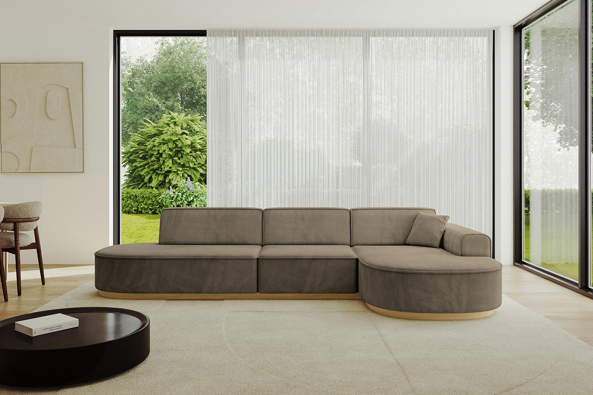 ECKSOFA Ottomane Rechts MARI-L2-v2 - 328x171x83 cm Dunkelbraun Velours - Dunkelbraun, Holzwerkstoff/Textil (171/328cm) - ALTDECOR