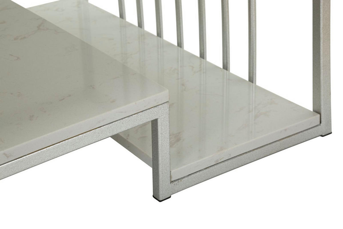 COUCHTISCH Kayseri, silberfarben und weiß, Eisen und Marmor, 90 x 45 x 60 cm - Silberfarben/Weiß, Stein/Metall (45/90/60cm) - Mauro Ferretti
