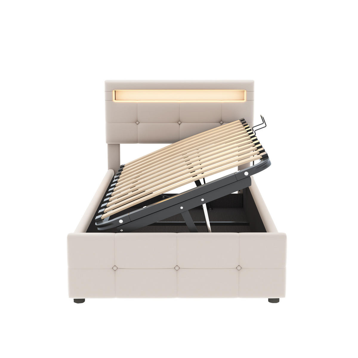 POLSTERBETT mit LED und Stauraum 90x200 cm Samt Beige - Beige, Metall (90/200cm) - Beauniv