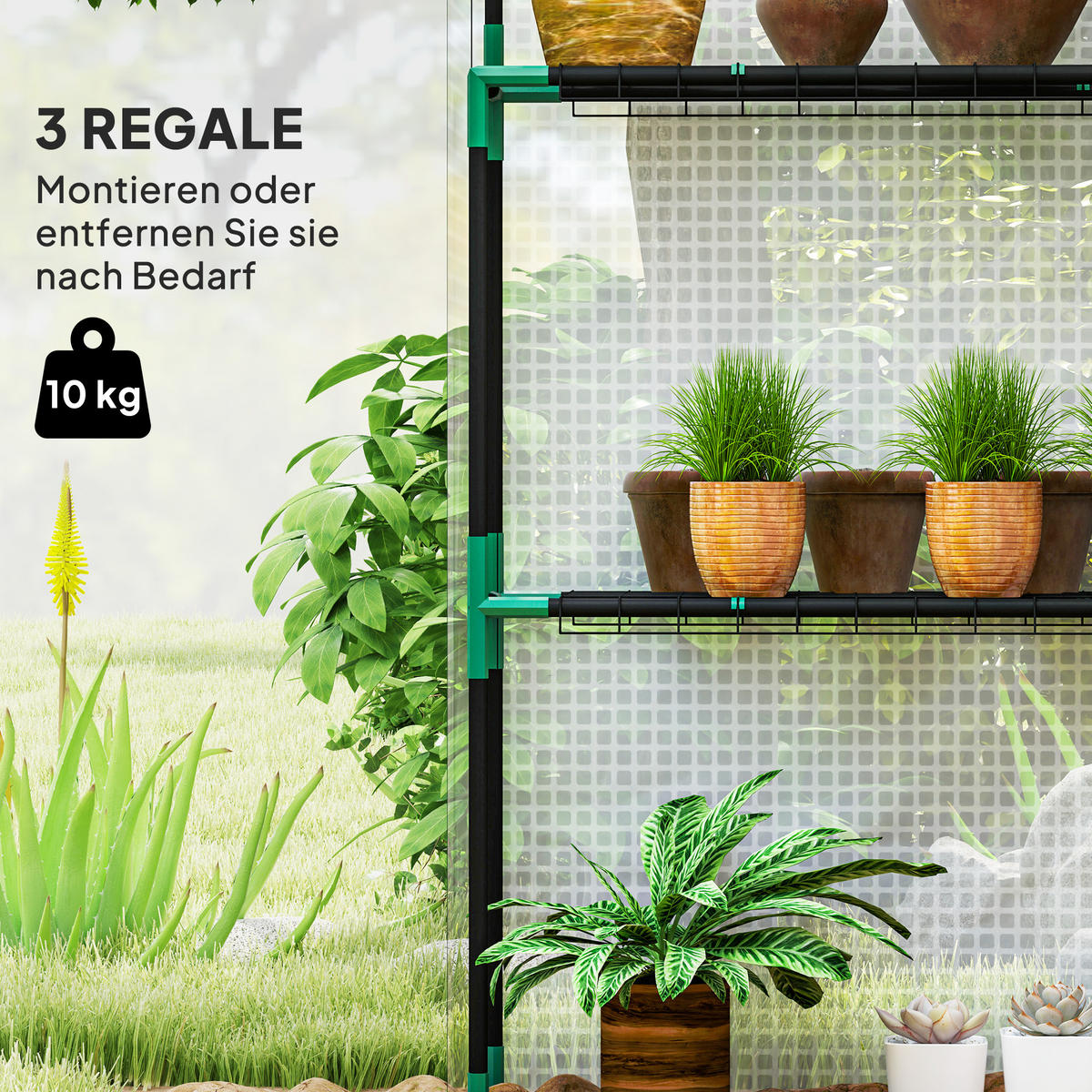 GEWÄCHSHAUS, 143L x 74B x 190H cm - Weiß, Kunststoff/Metall (74/190/143cm) - Outsunny