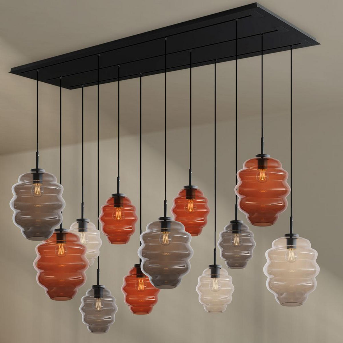 HÄNGELEUCHTE Echos 12-flammig Mehrfarbig Ø 18/25cm - Multicolor/Schwarz, Glas (18/18/20cm) - s.luce