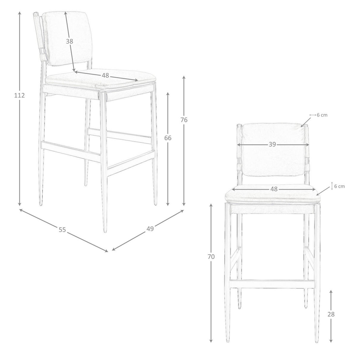 BARHOCKER Brauner Lederhocker 49/55/112 cm - Schwarz/Braun, Leder/Metall (49/112/55cm) - ANGEL CERDA