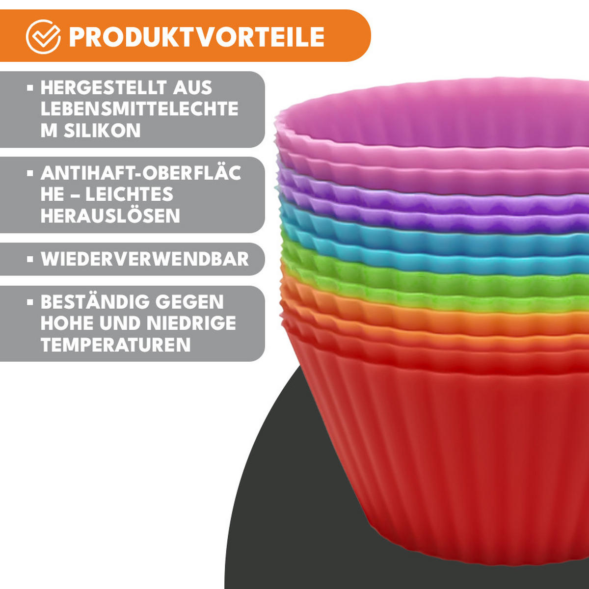 MUFFINFORM Silikon Muffinförmchen Set 12 Stück - Multicolor, Kunststoff (4.5/3.5/7cm) - KRUMAD