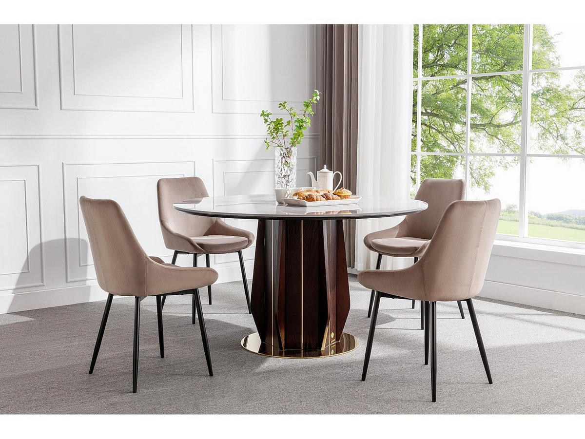 STUHL 2er-Set - Samt & Schwarzes Metall - Taupe - MASURIE - Taupe/Schwarz, Textil (49/85.5/56cm) - Vente-Unique