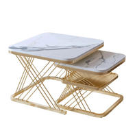 COUCHTISCH 2er Set Marmoroptik Metallgestell Schwarz Gold - Goldfarben, Holz (45/45/38cm) - Kaket