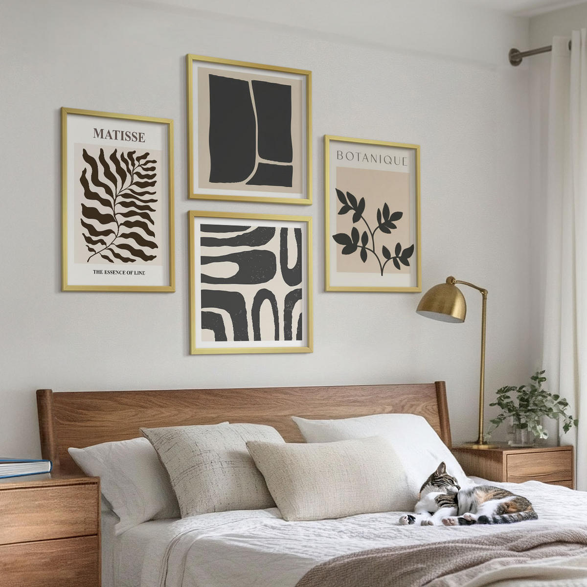 BILDER SET 4er Set - 50x50 cm & 40x60 cm Goldrahmen - Minimalistische Pflanzenposter - Goldfarben, Kunststoff (50/50cm) - TULUP