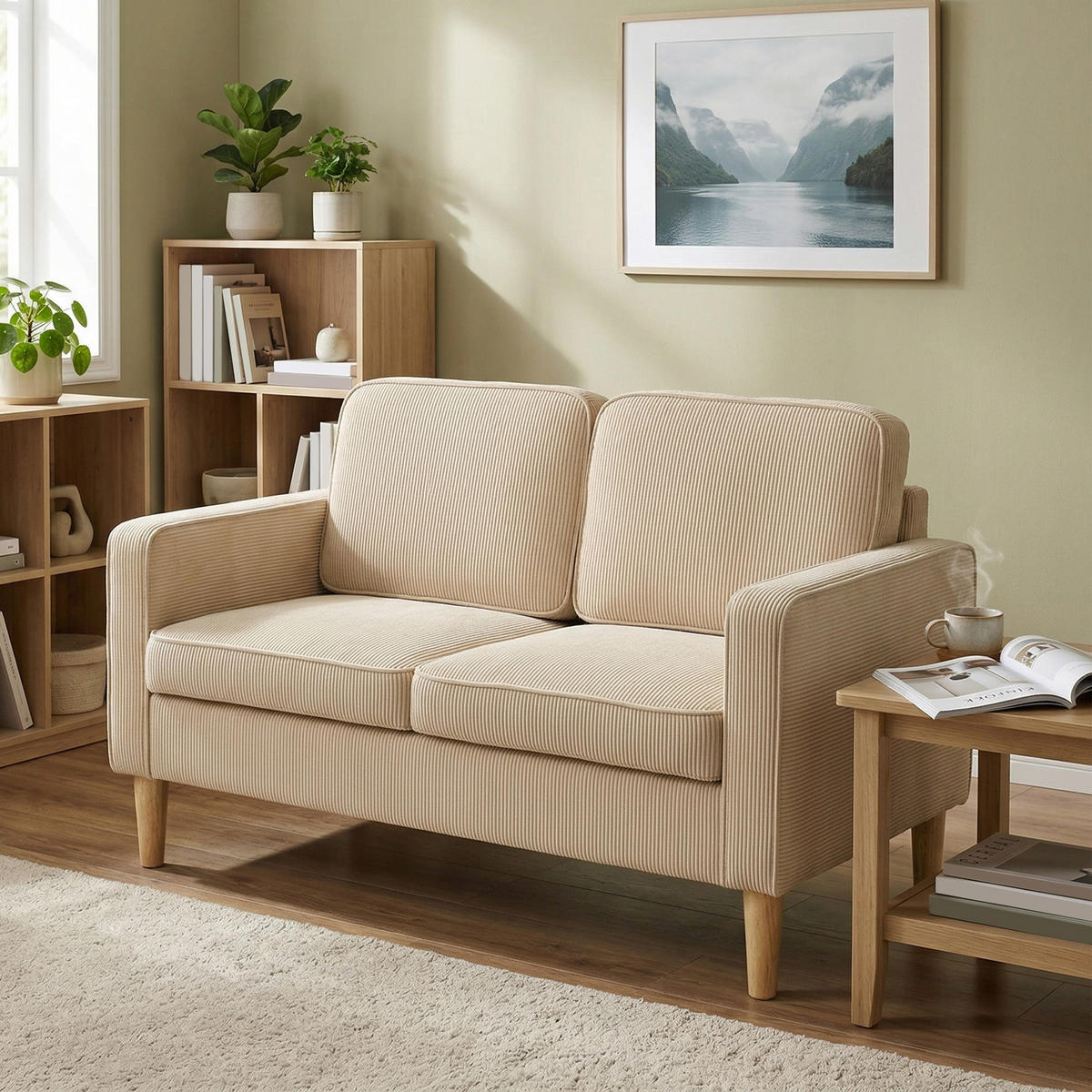 SOFA Polyester Beige - Beige/Naturfarben, Holz/Textil (63/79/117cm) - HOMCOM