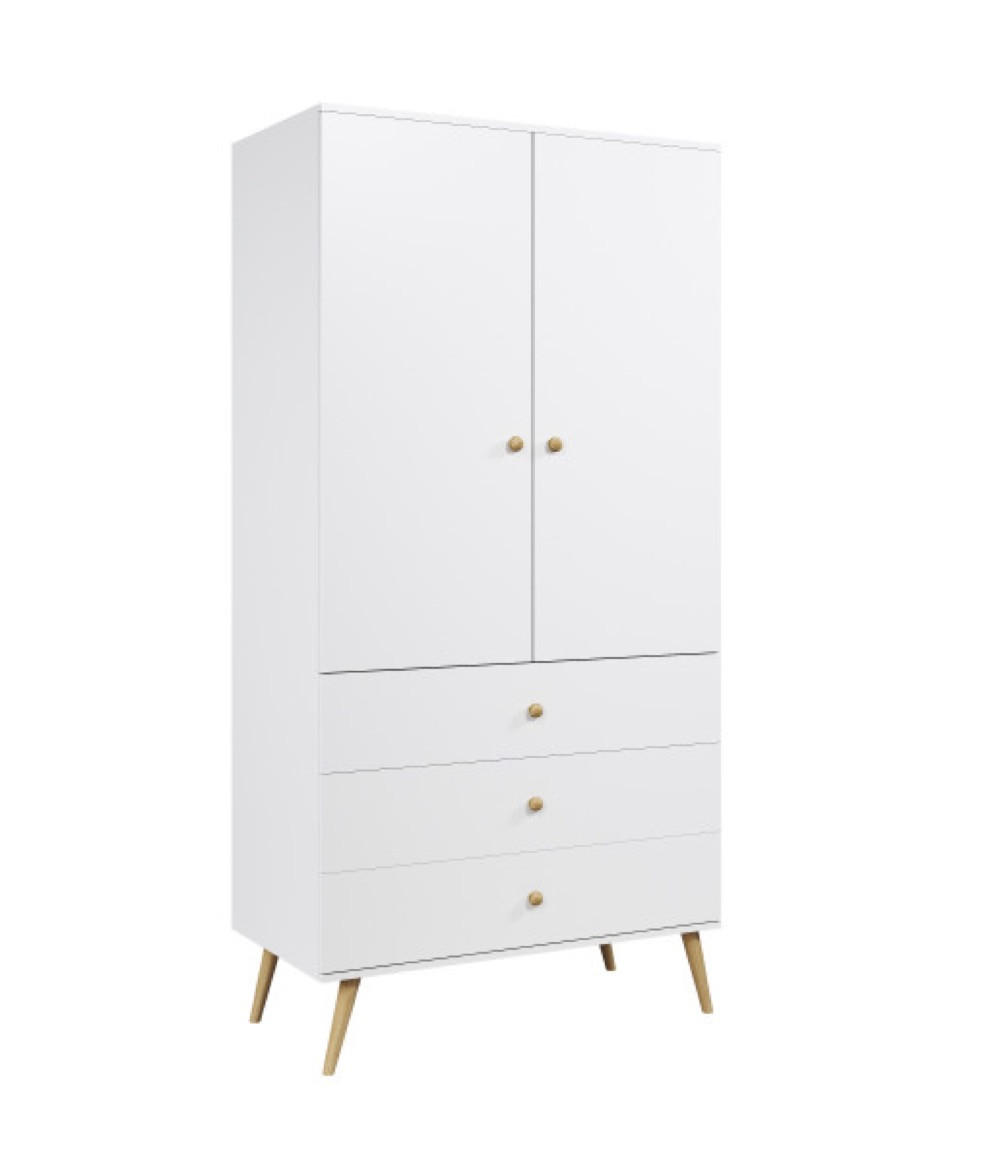 SCHRANK Weiß Boho Stil Mit Schubladen Und Kleiderstange - Weiß, Holzwerkstoff (100/202/52cm) - Sepro Meble