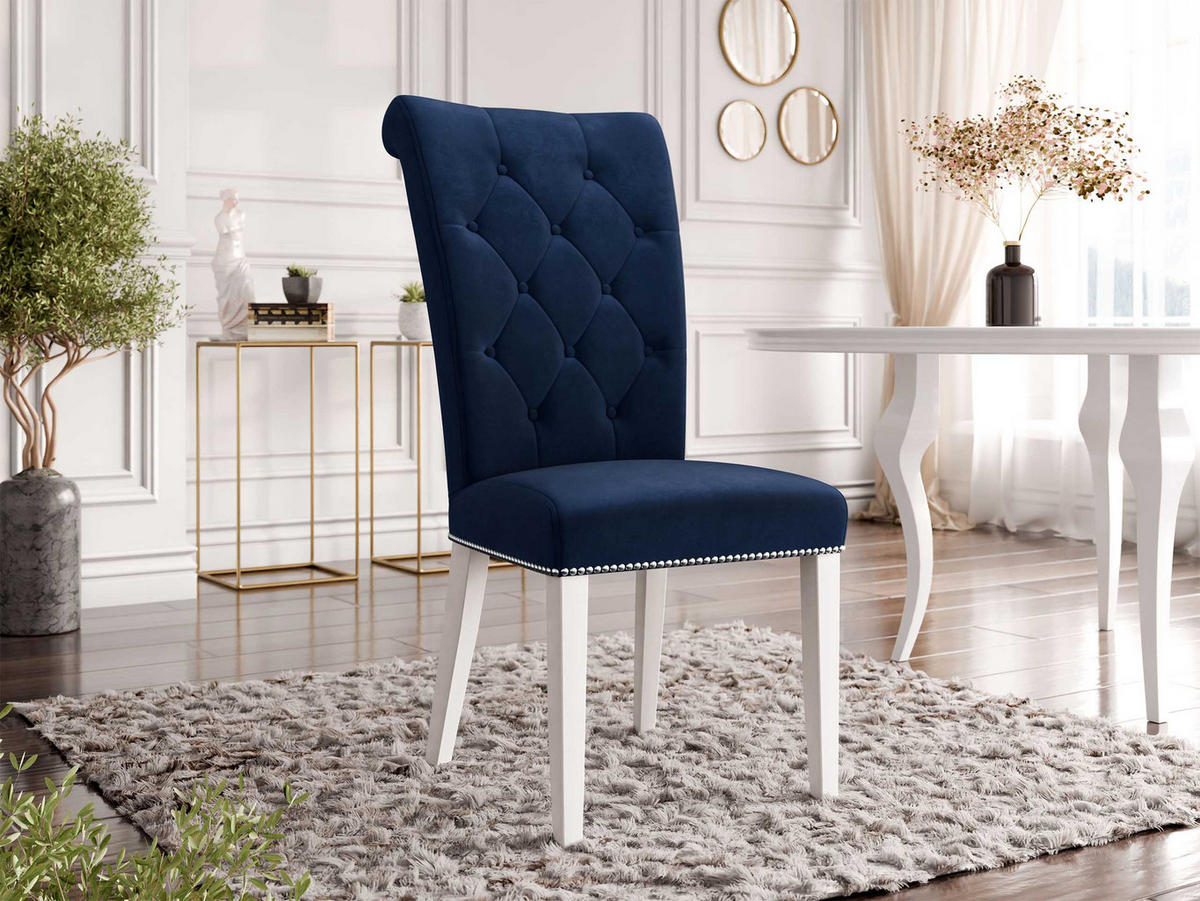POLSTERSTUHL Christina, Holzfarbe: Weiß - Blau/Weiß, Holz/Textil (47/103/68cm) - MIRJAN24