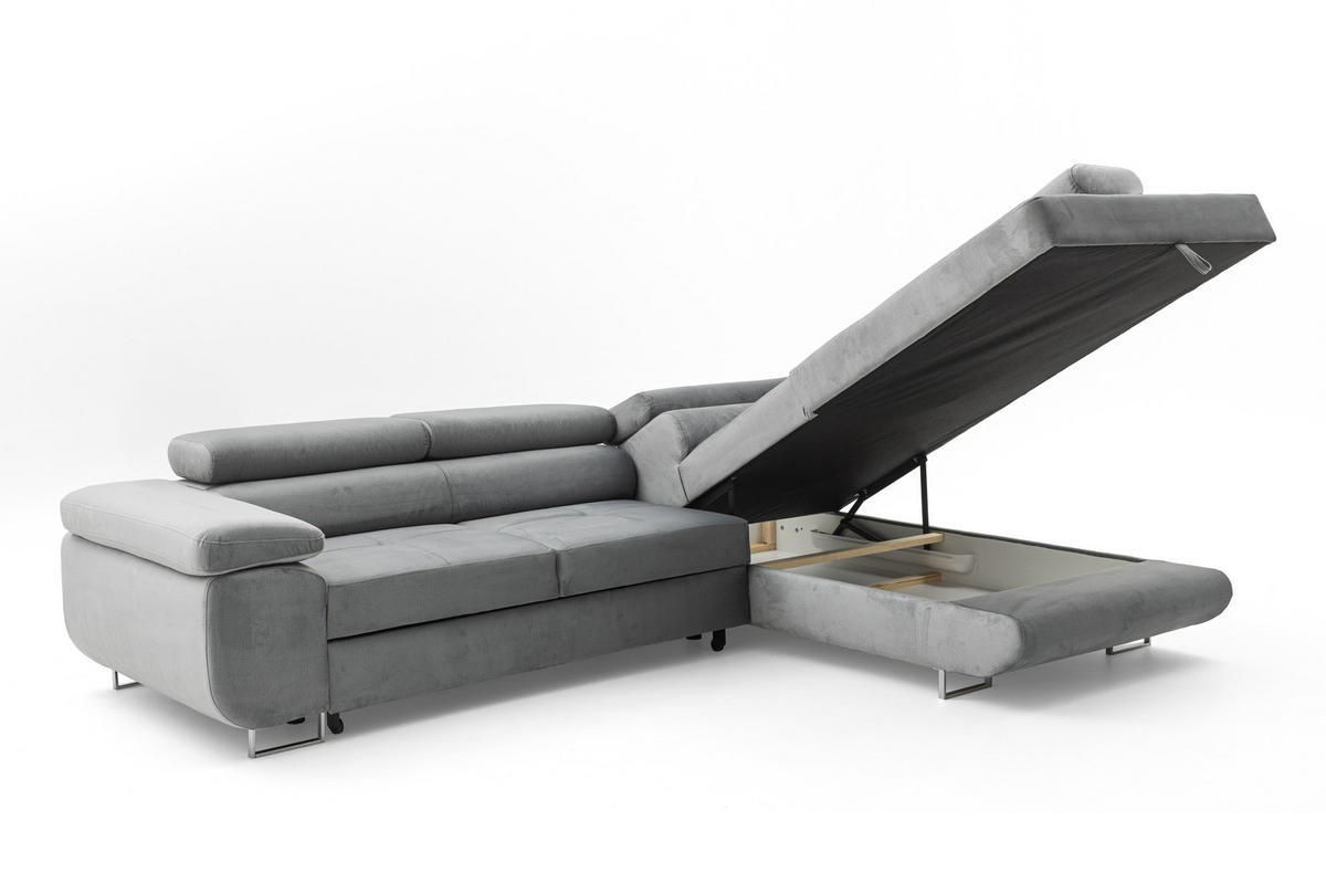 ECKSOFA WILD L Rechts Grau - Chromfarben/Grau, Holz/Textil (274/203cm) - Muffo