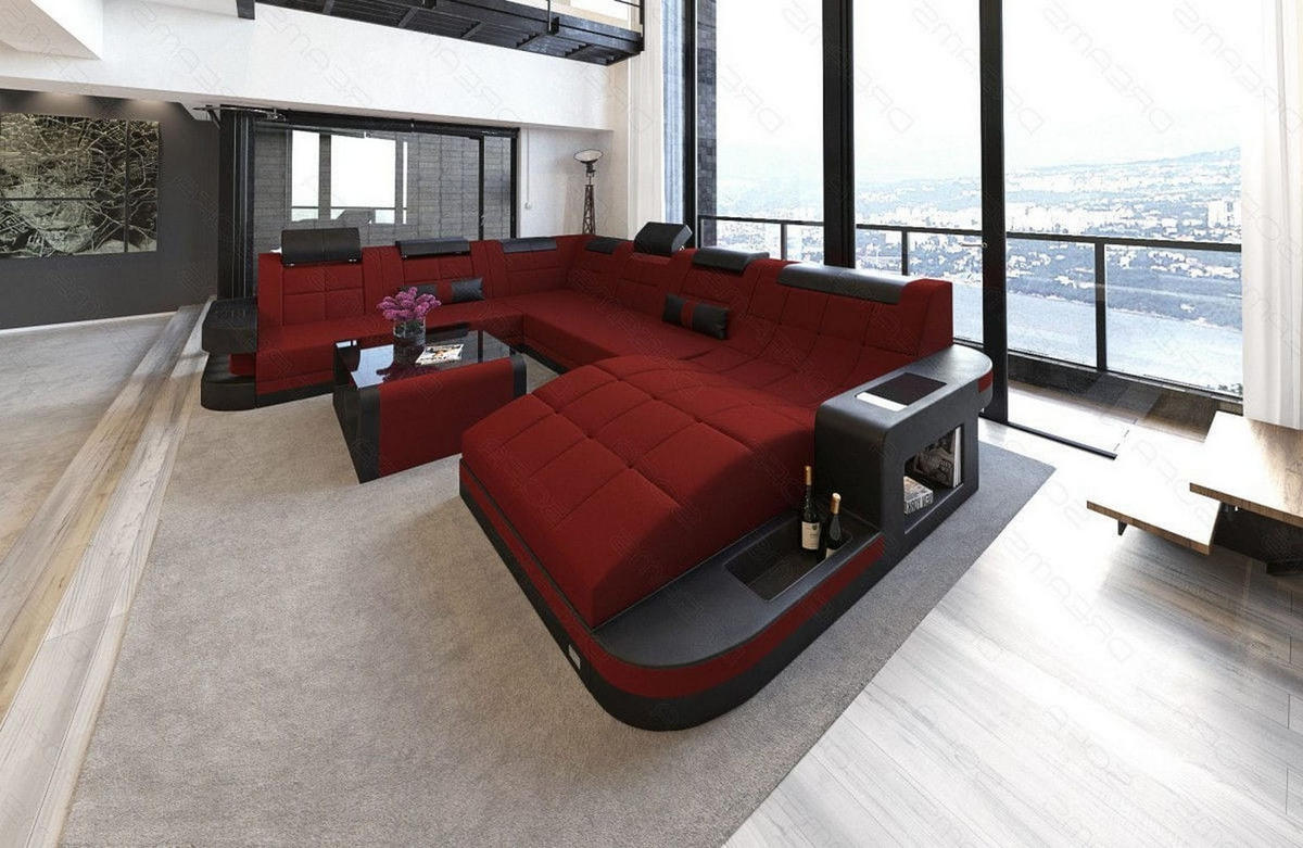 WOHNLANDSCHAFT Wave Dunkelrot Schwarz Mikrofaserstoff - Dunkelrot, Kunststoff (379/80/274cm)