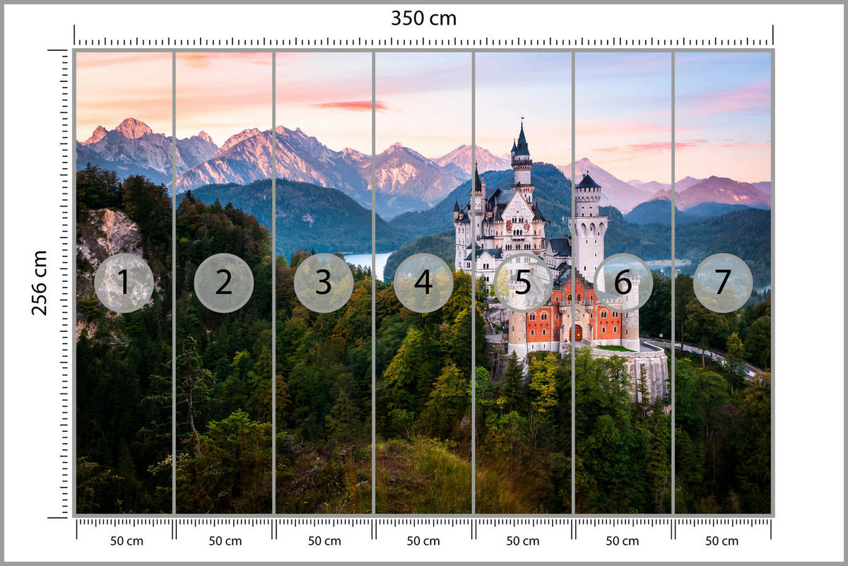 FOTOTAPETE für Schlafzimmer Schloss Bergwald Bäume Grün 350x256 - Multicolor, Papier (350/256cm) - Muralo