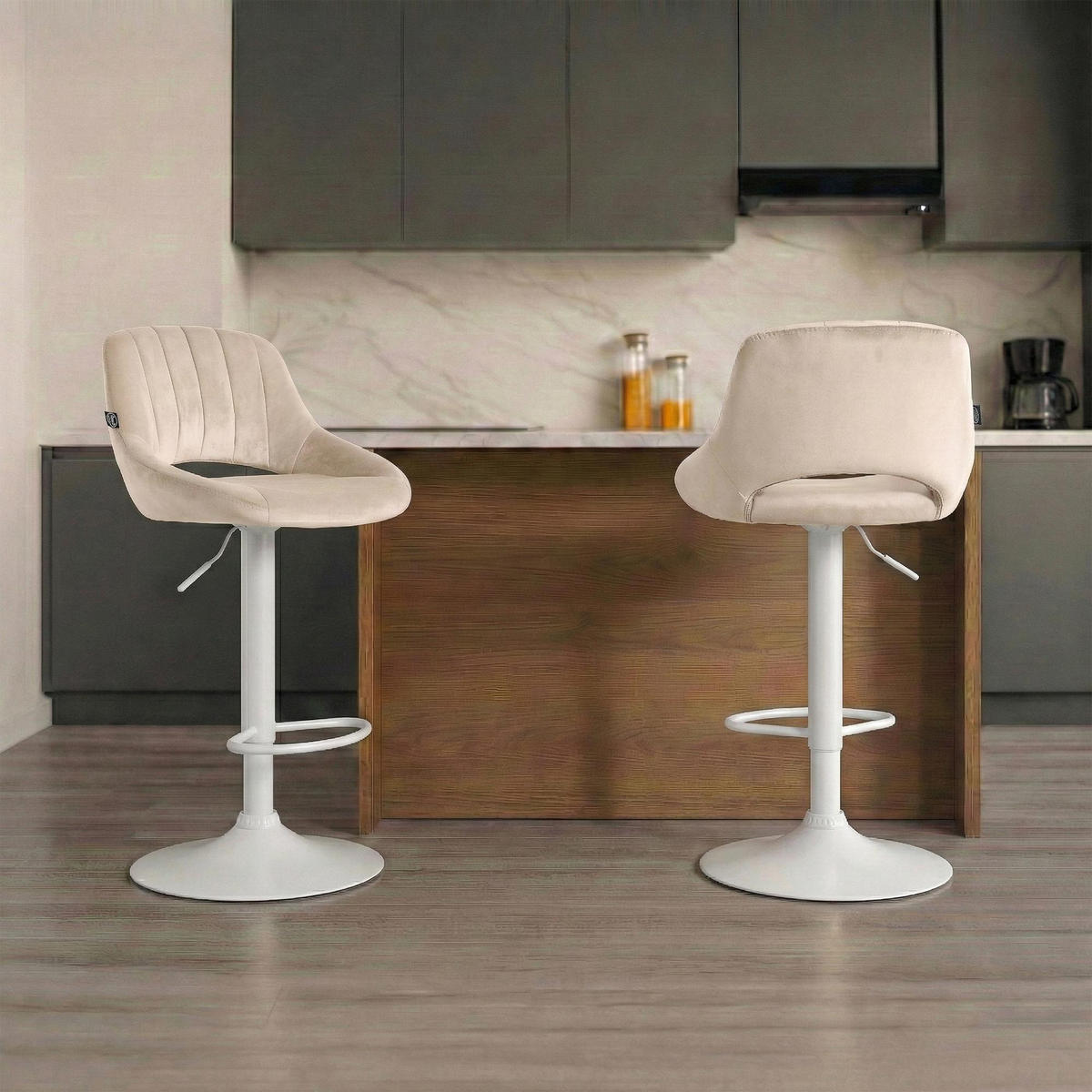 BARHOCKER Samt Creme - Creme/Weiß, Textil/Metall (47/85/48cm) - CLP