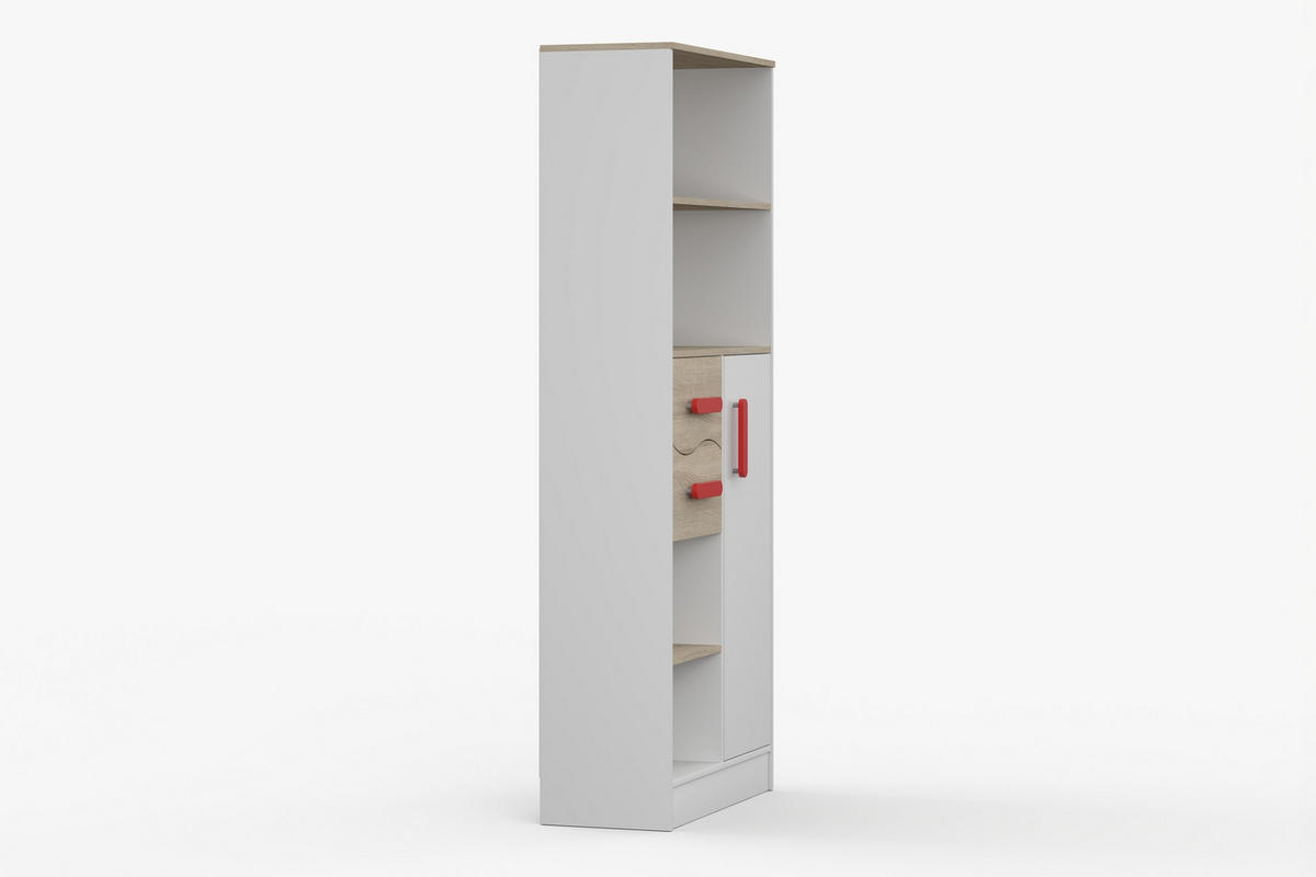 REGAL MIKI 05 Korpus Weiß | Griffe Rot - Rot/Weiß, Holz/Holzwerkstoff (80/187/33cm) - Deine Möbel 24