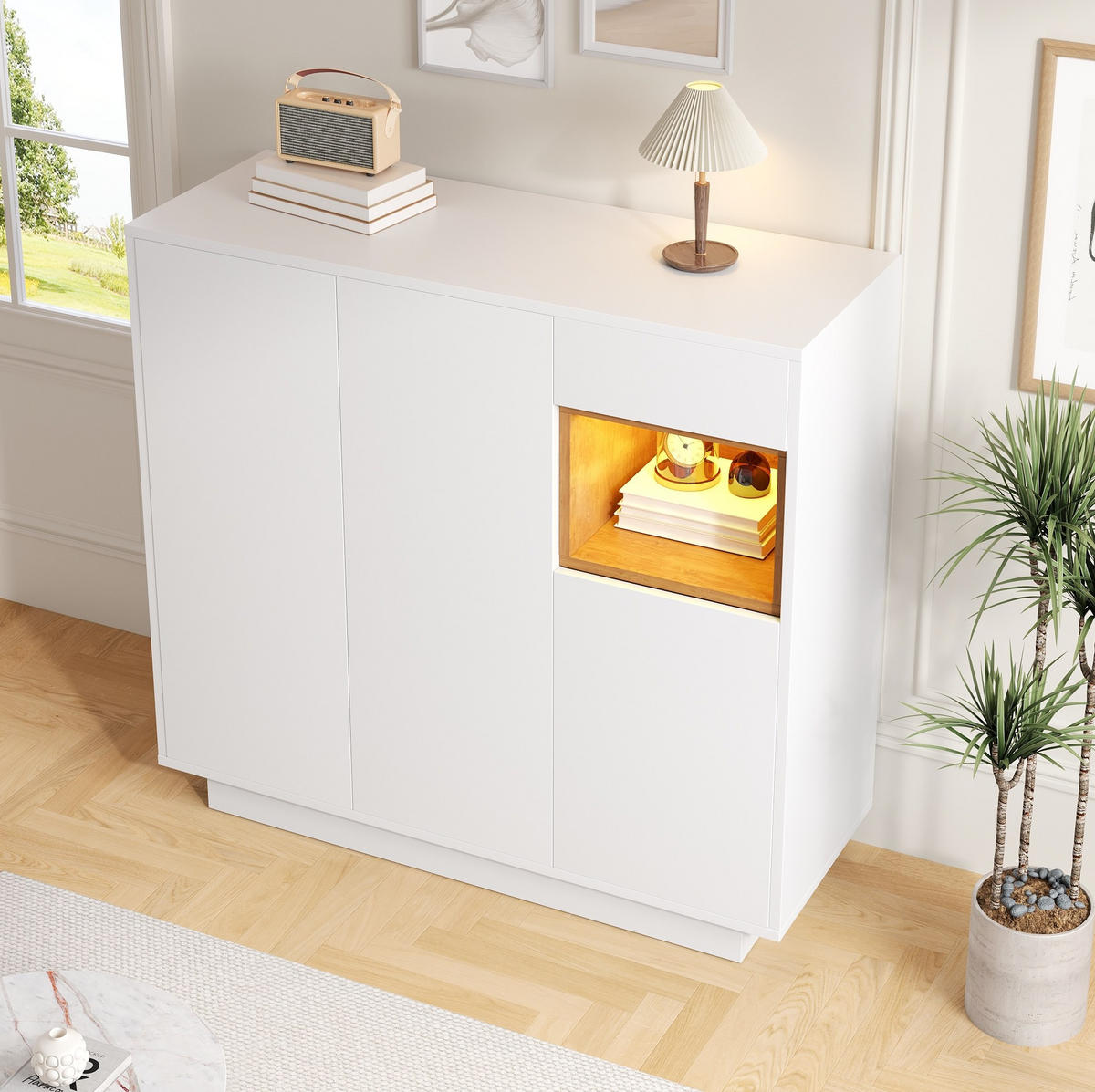 SCHUHSCHRANK 105/39,5/100,5 cm Weiß/Natur aus Spanplatte mit LED - Naturfarben, Holzwerkstoff (105/100/39cm) - OKWISH