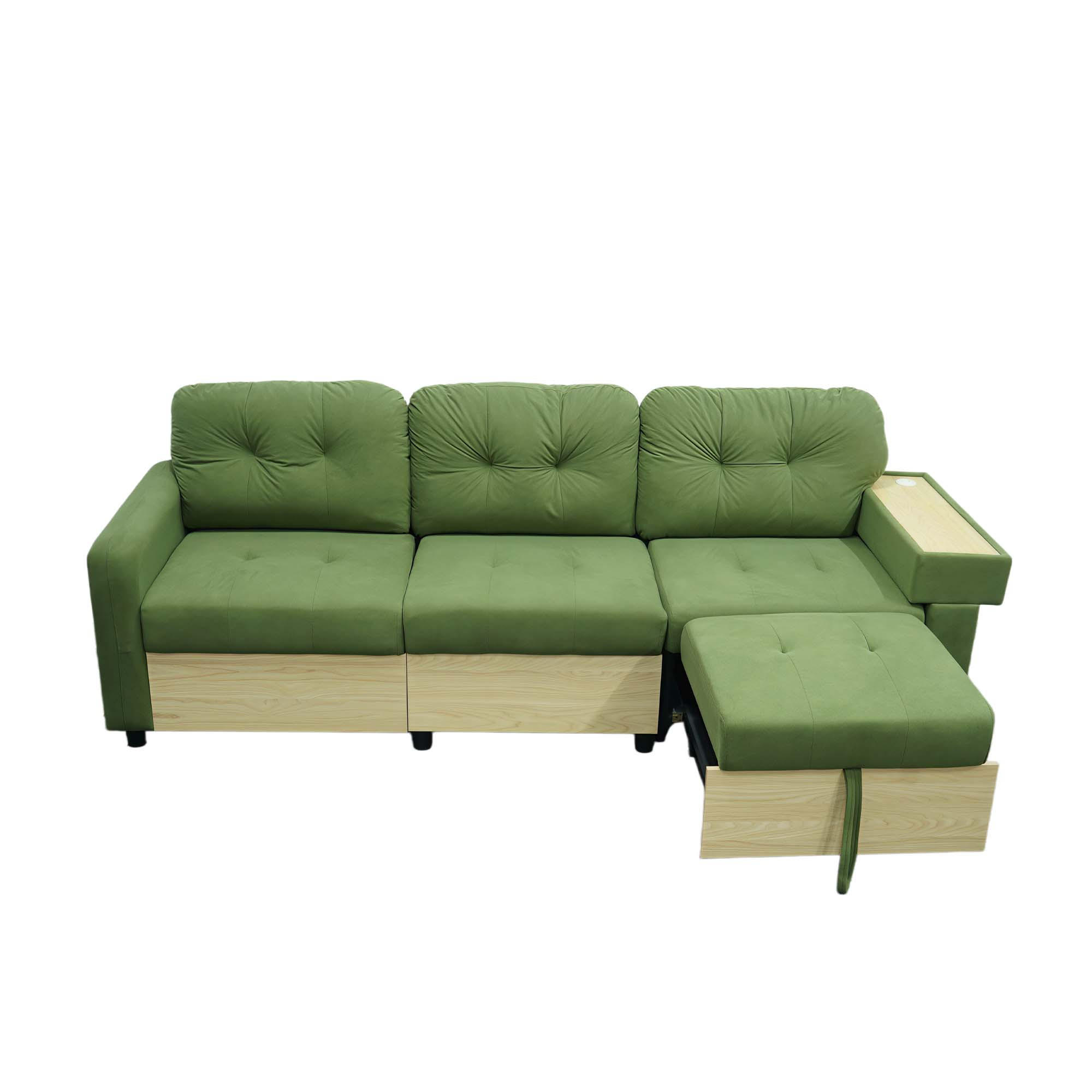 ECKSOFA DE-34637 mit ausziehbarer Chaiselongue rechts Grün - Grün, Metall (80/228cm) - ComfortXL