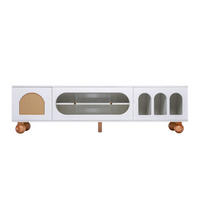 TV-SCHRANK Lowboard Weiß Rattantür Glasschiebetür goldene Griffe - Weiß, Holz (47/9/180.5cm) - FLIEKS