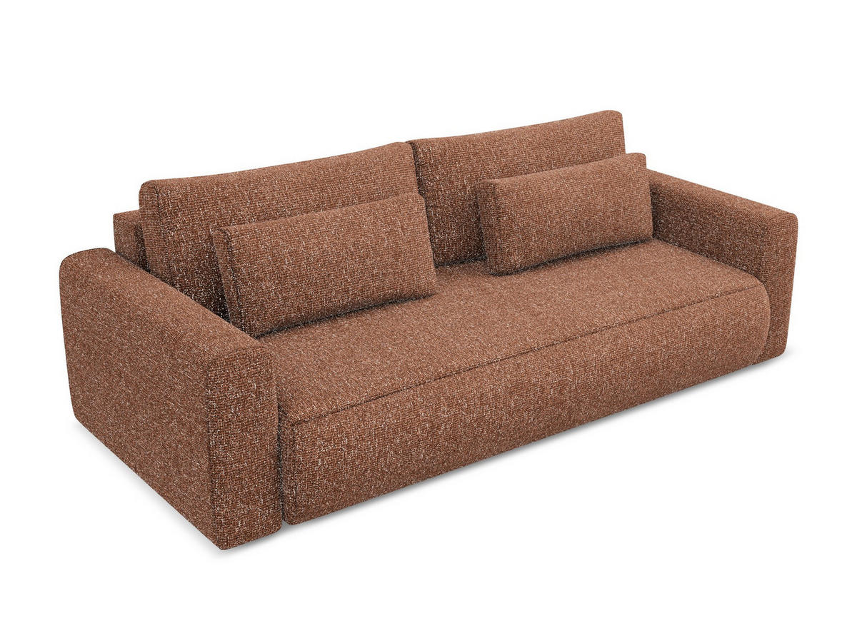3-SITZER SOFA mit Schlaffunktion Strukturstoff Stoff Orange - Terra cotta/Schwarz, Kunststoff/Textil (238/82/105cm) - Makamii