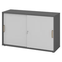SCHIEBETÜRENSCHRANK - 2 Ordnerhöhen 40/120/74,8 cm in Graphitfarben/Grau Streifengriff (Kunststoff) - Graphitfarben/Grau, Holzwerkstoff (120/74.8/40cm) - bümö