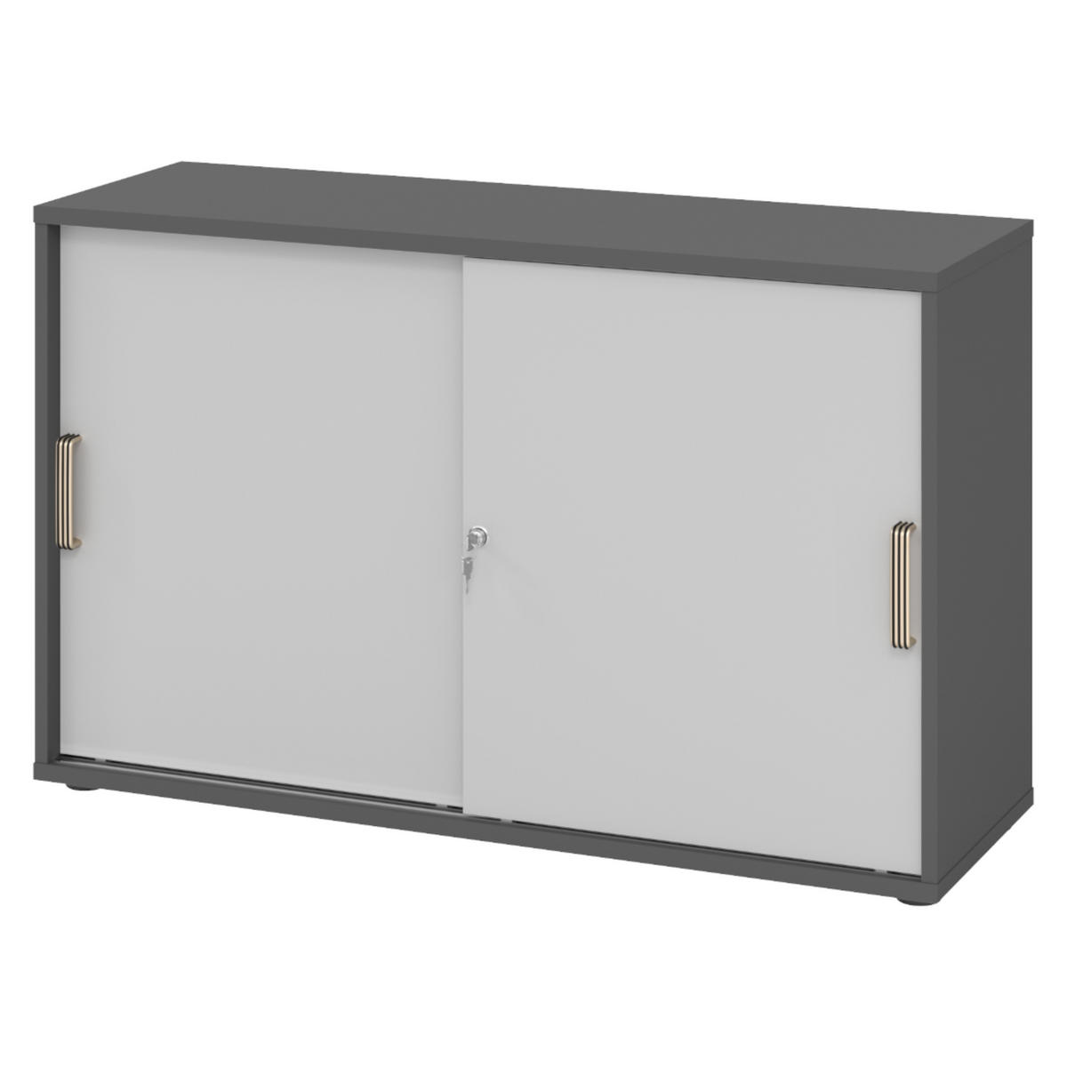 SCHIEBETÜRENSCHRANK - 2 Ordnerhöhen 40/120/74,8 cm in Graphitfarben/Grau Streifengriff (Kunststoff) - Graphitfarben/Grau, Holzwerkstoff (120/74.8/40cm) - bümö