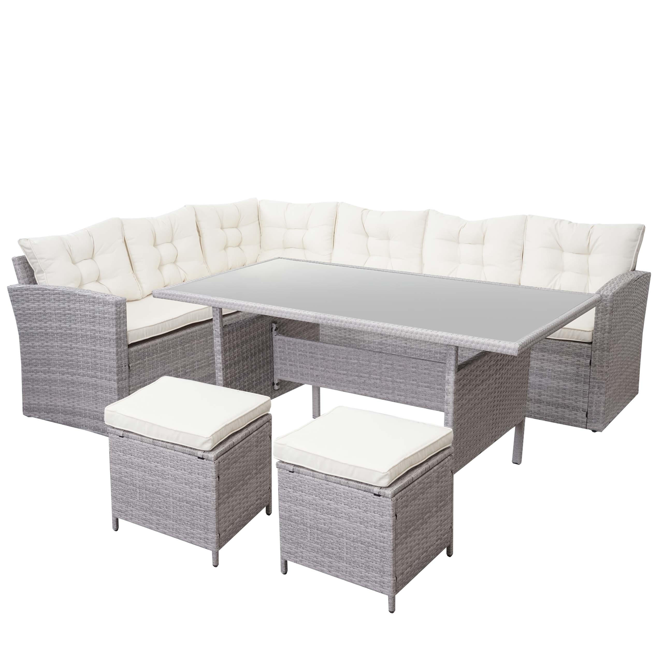 POLY-RATTAN-GARNITUR Hellgrau - Hellgrau, Kunststoff - MCW
