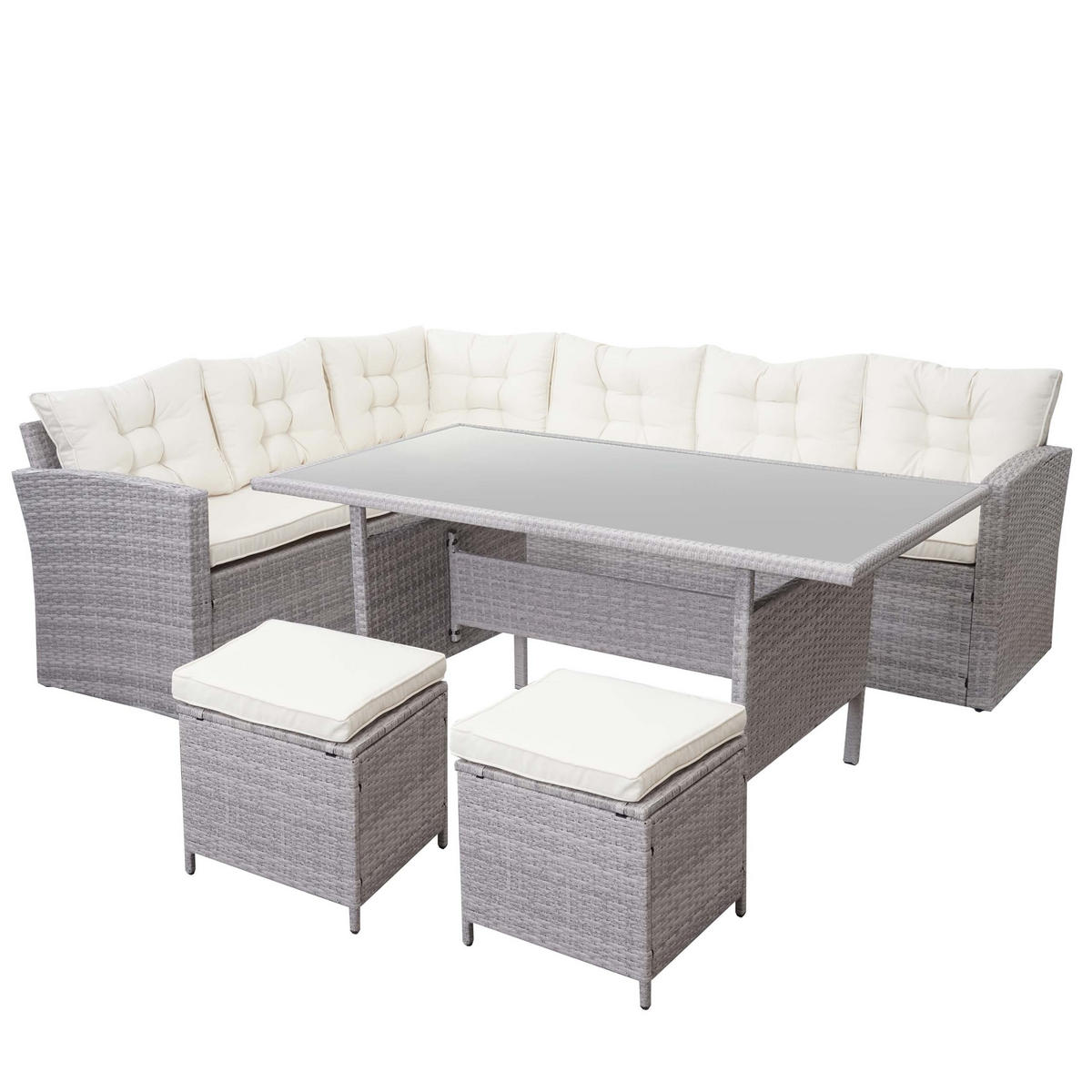 POLY-RATTAN-GARNITUR Hellgrau - Hellgrau, Kunststoff - MCW
