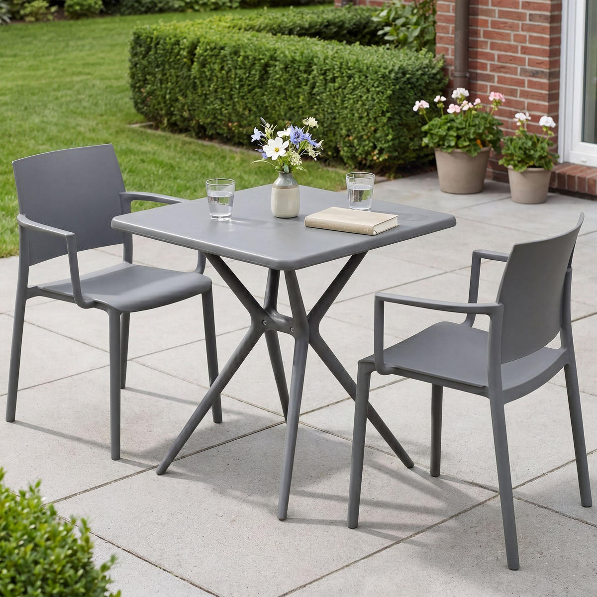 GARTENMÖBEL-SET Frida 2 Stühle 186x72x81cm Kunststoff Dunkelgrau Balkonset - Dunkelgrau, Kunststoff - DELUKE