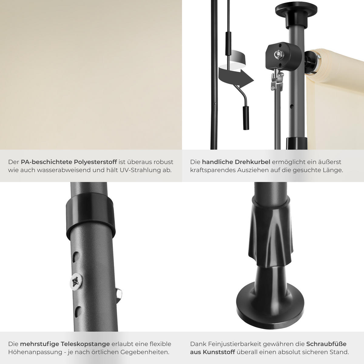 KLEMMMARKISE Taija, leichtgängige Handkurbel, beige - Beige, Kunststoff (208/310cm) - tectake