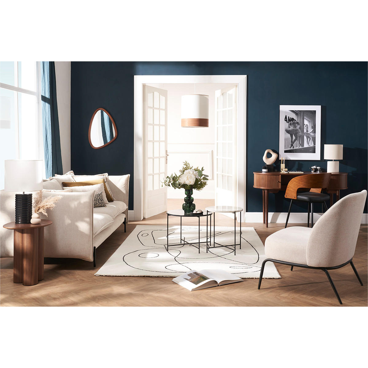 SESSEL Beiges Samtdesign Schwarzes Metallfu? BREGO - Beige, Textil (72.5/79/66cm) - Miliboo