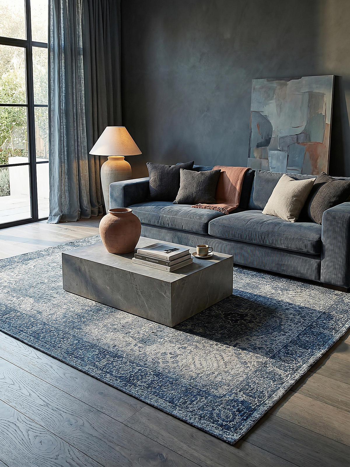 TEPPICH COQUET, im Vintage-Stil, Blau, 200 x 290 cm - Blau, Textil (200/290cm) - KADIMA DESIGN