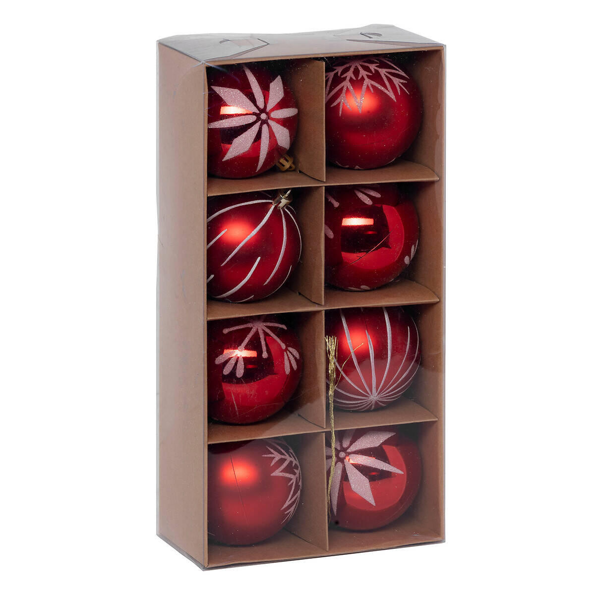 WEIHNACHTSKUGELN Rot mit weißem Muster 8er-Set Ø 8 cm - Rot, Kunststoff (8/9.2/8cm) - Atmosphera Createur d´interieur