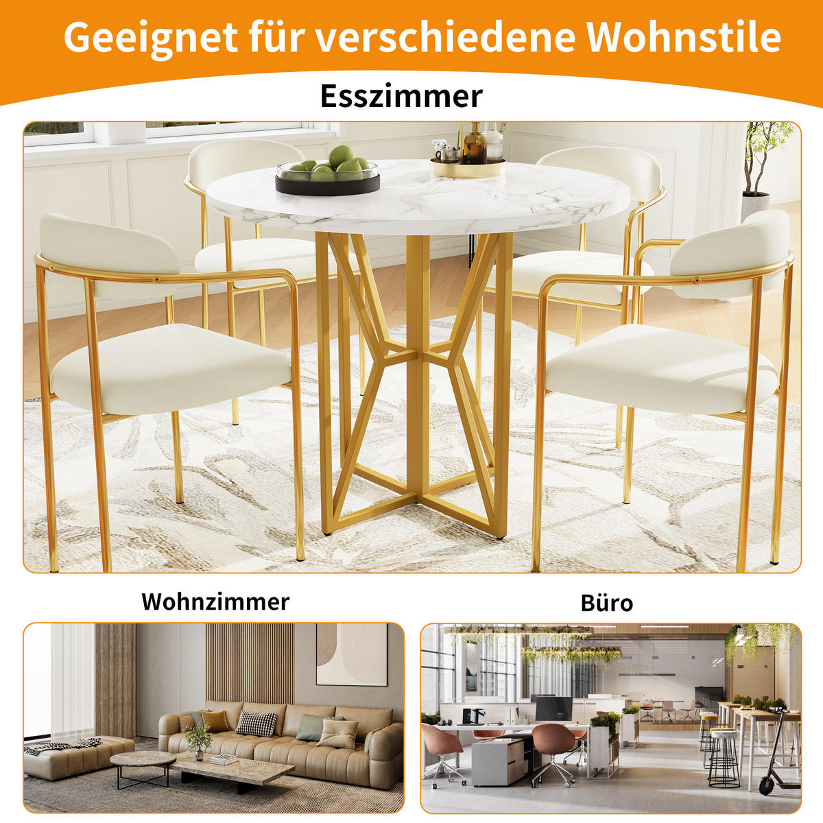 ESSTISCH, MDF mit Marmormuster & Metallgestell, 80/80/76 cm, Goldfarben - Goldfarben, Holzwerkstoff (80/80/76cm) - Redom