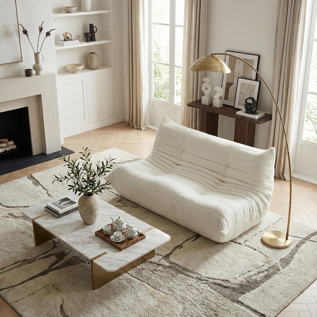 SITZSACK 2-Sitzer Ergonomischer aus Chenille & Memory-Schaum, Montagefrei - Beige, Textil (127/83/99cm) - Urban Meuble