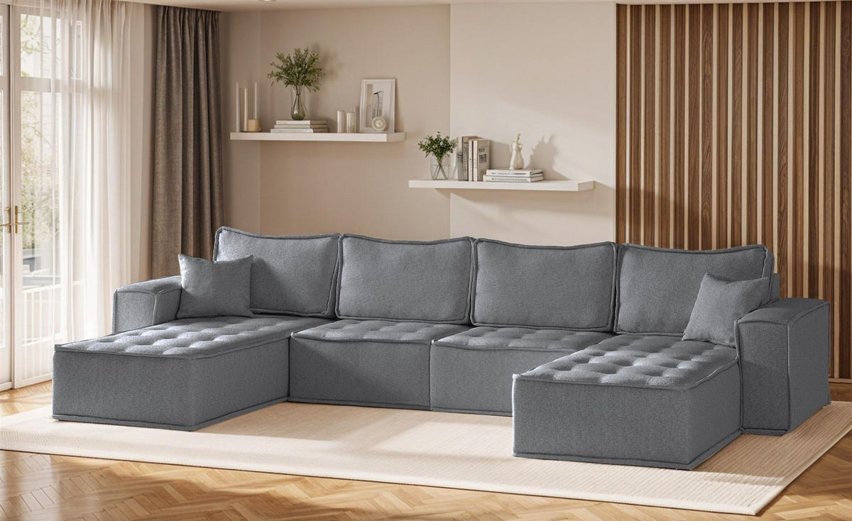 WOHNLANDSCHAFT Sande In Alpine - Anthrazit, Holzwerkstoff/Textil (372/85/192cm) - Fun Möbel