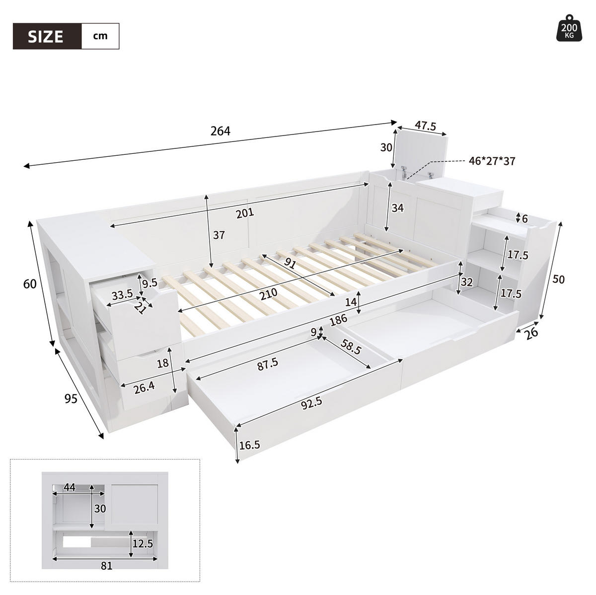 KINDERBETT 90/200 cm Weiß aus MDF mit Stauraum - Weiß, Holzwerkstoff (90/200cm) - OKMYHOME