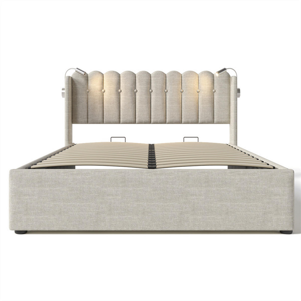 POLSTERBETT 140/200 cm in Beige Linen mit Matratze - Beige, Holz/Textil (140/200cm) - KOMHTOM