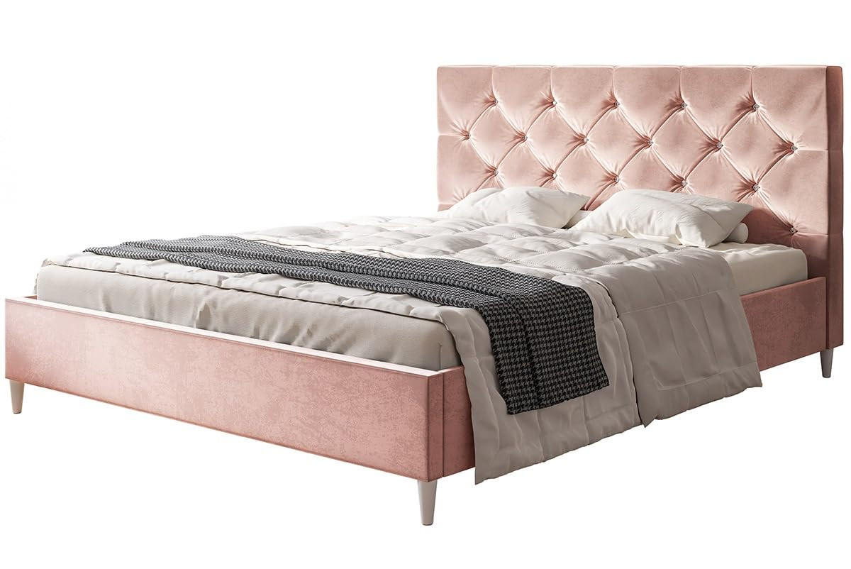 POLSTERBETT LUX Boston mit Kopfteil, 120 x 200 cm, Doppelbett mit Lattenrost aus Holz, Velourstoff Rosa, Füße in Farbe: Weiß - Pink, Holz/Textil (120/200cm) - Alpi-Möbel