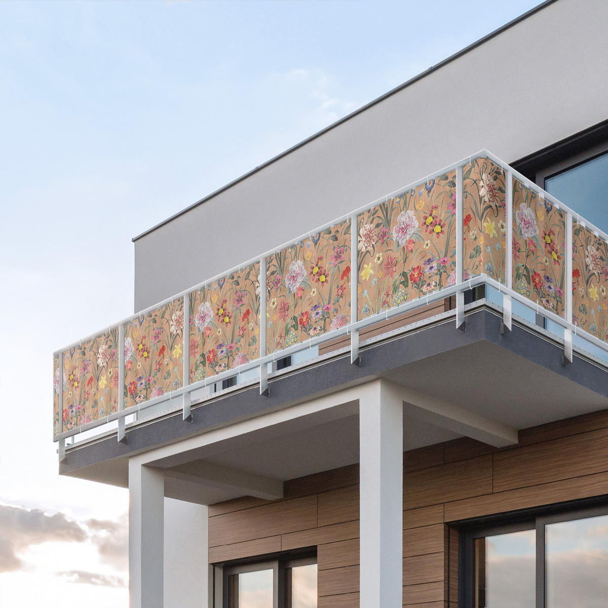 BALKON SICHTSCHUTZ Wildblumenmuster 700/75 cm - Braun, Kunststoff (700/75cm) - Bilderwelten