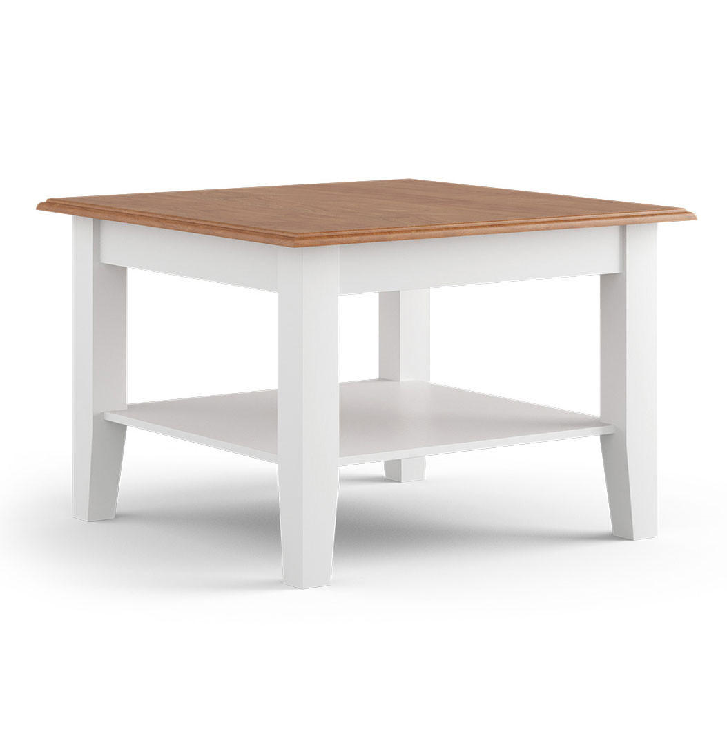 COUCHTISCH Belluno Elegante Kiefer weiß (RAL9010) lackiert / Kiefer gebeizt, Eichefarben 70 / 70 / 48cm - Eichefarben/Weiß, Holz (70/70/48cm) - Feldmann-Wohnen