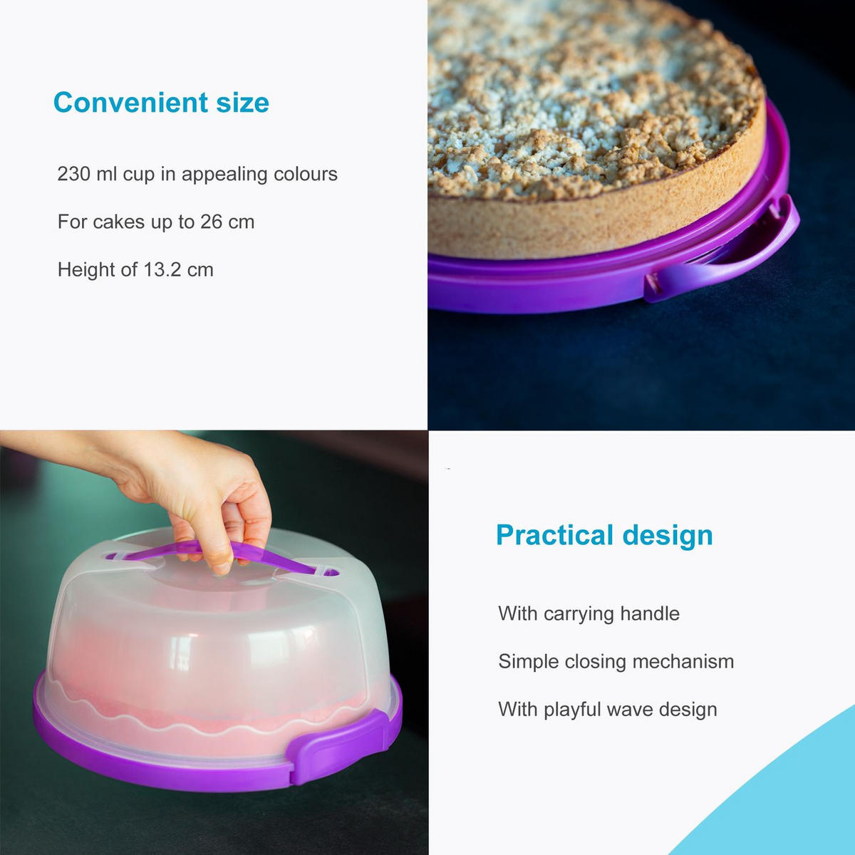 KUCHENTRANSPORTBOX Kuchenbehälter 29.8/28.8/13.2 cm - Lila, Kunststoff (28.8/13.2/29.8cm) - Intirilife